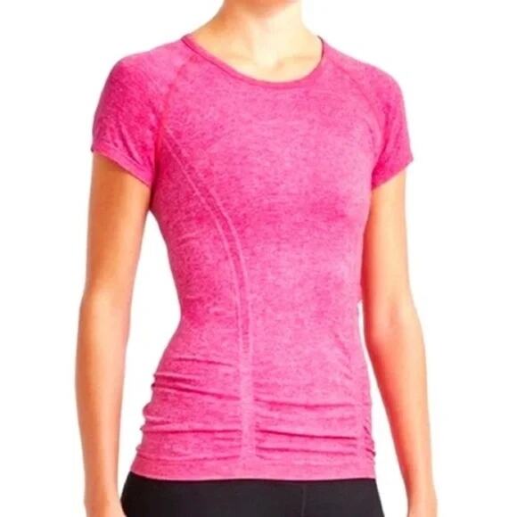 Athleta Fastest Track Short Sleeve Shirt Hot Pink Stretch Running Women Small - Picture 1 of 10